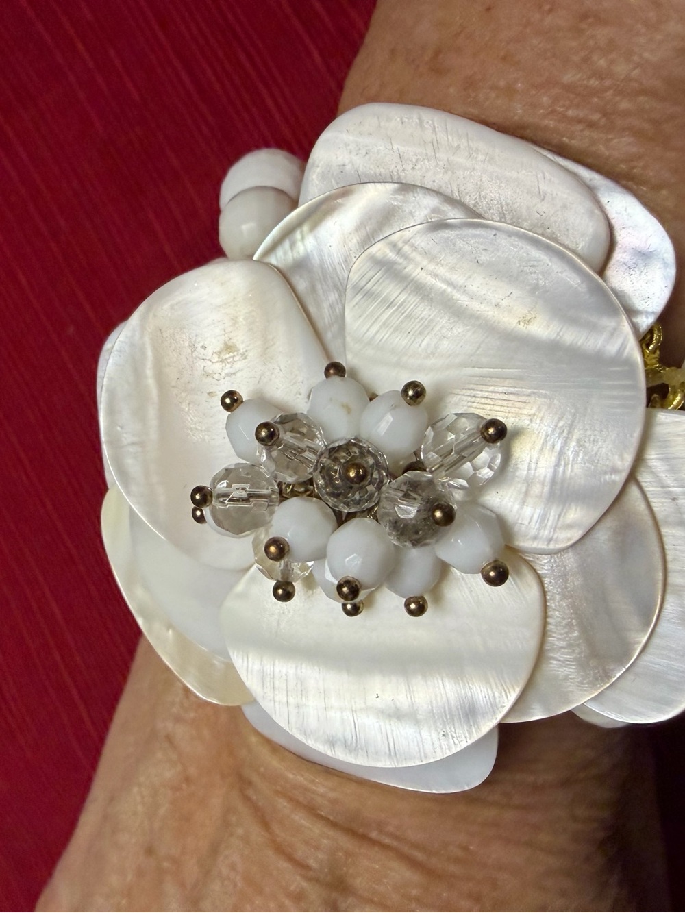 Park Lane White Mother of Pearl Flower Multi Strand Bracelet